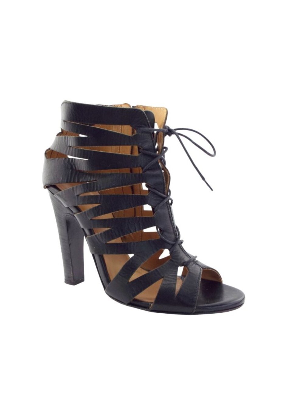 DIESEL Black Leather Open Toe Gladiator Bootie Sandal Heel Pumps 39